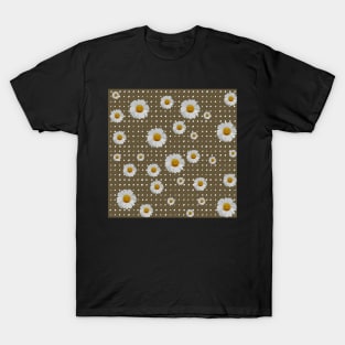 Retro 1960s Style Sixties Vintage Daisies Pattern Design Olive T-Shirt